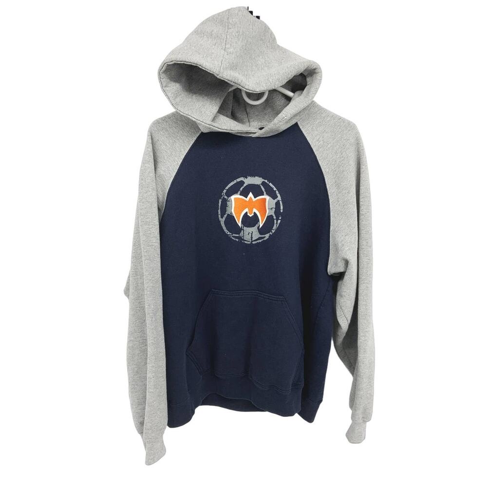 Mens Holloway Dark Blue Gray Hoodie Sweatshirt Soccer Ball Print Size L